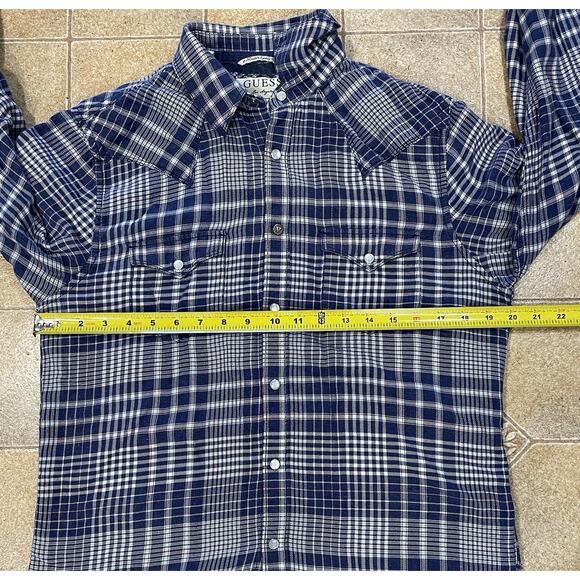 Guess LA 1981 -Blue Plaid Flannel Pearl Snap Button Up Shirt Women’s Sz Medium - Picture 5 of 16